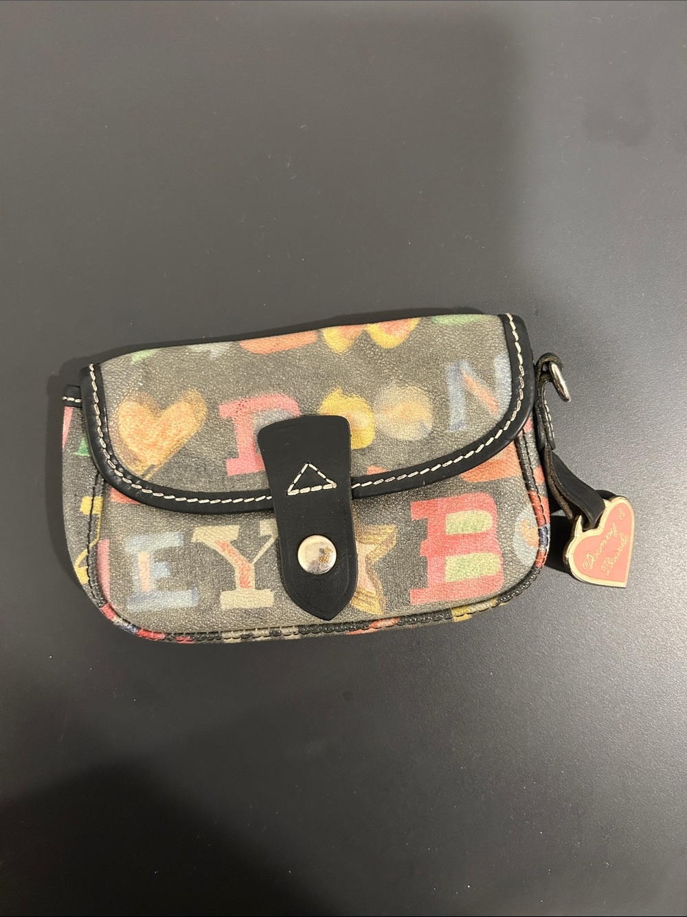 Dooney & Bourke Multicolor Letter Print Mini Wallet with Heart Charm